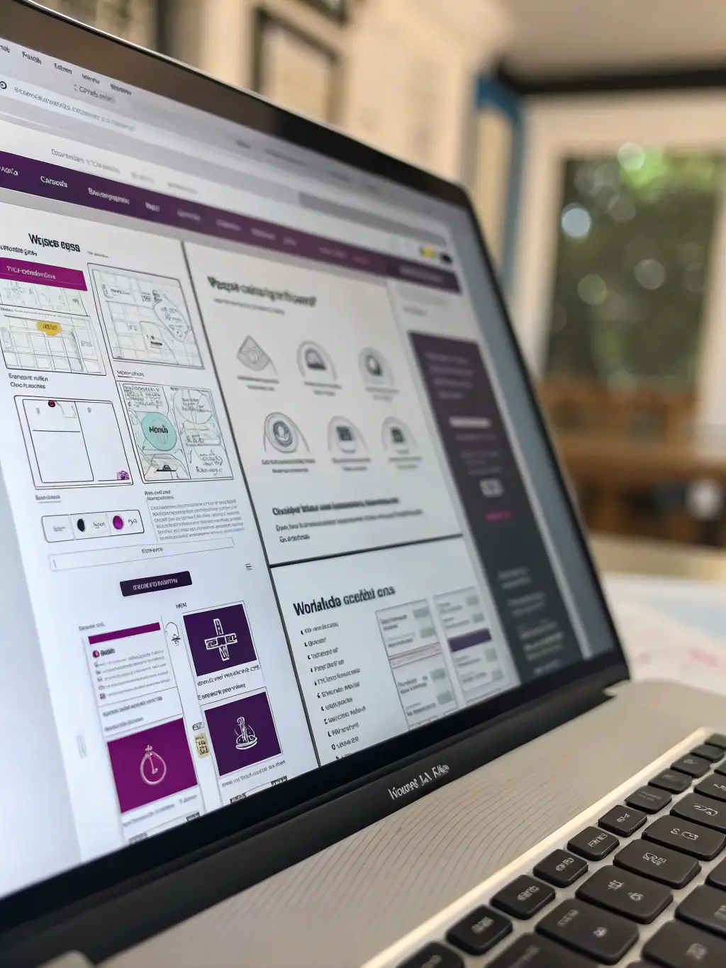 A website wireframe being designed on a computer screen, illustrating the custom design process offered by HDK Business Services.
